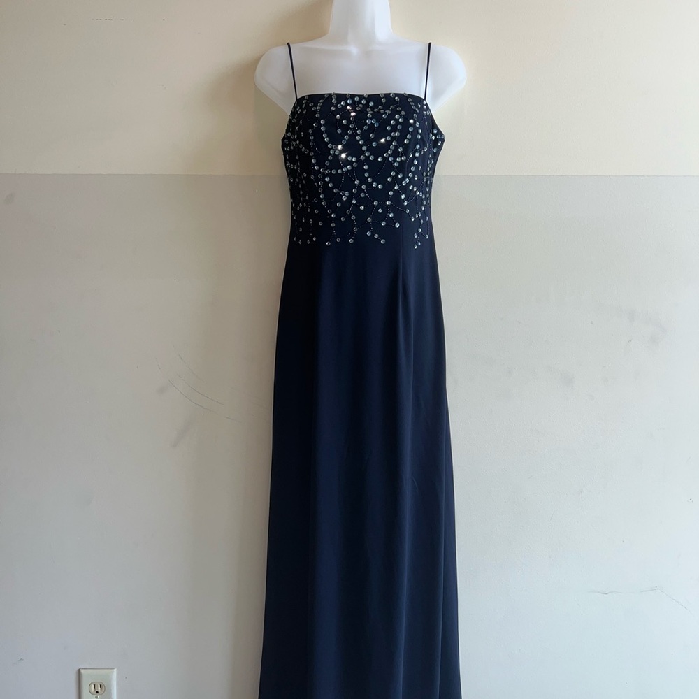 Betsy & Adam Strapless Black Gown with Beaded Accents